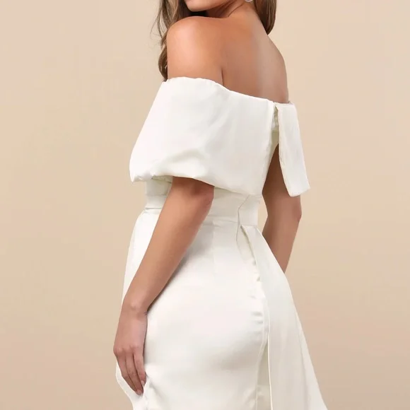 Lulus | Dresses | Always Celebrating Ivory Satin Offtheshoulder Mini Dress  | Poshmark